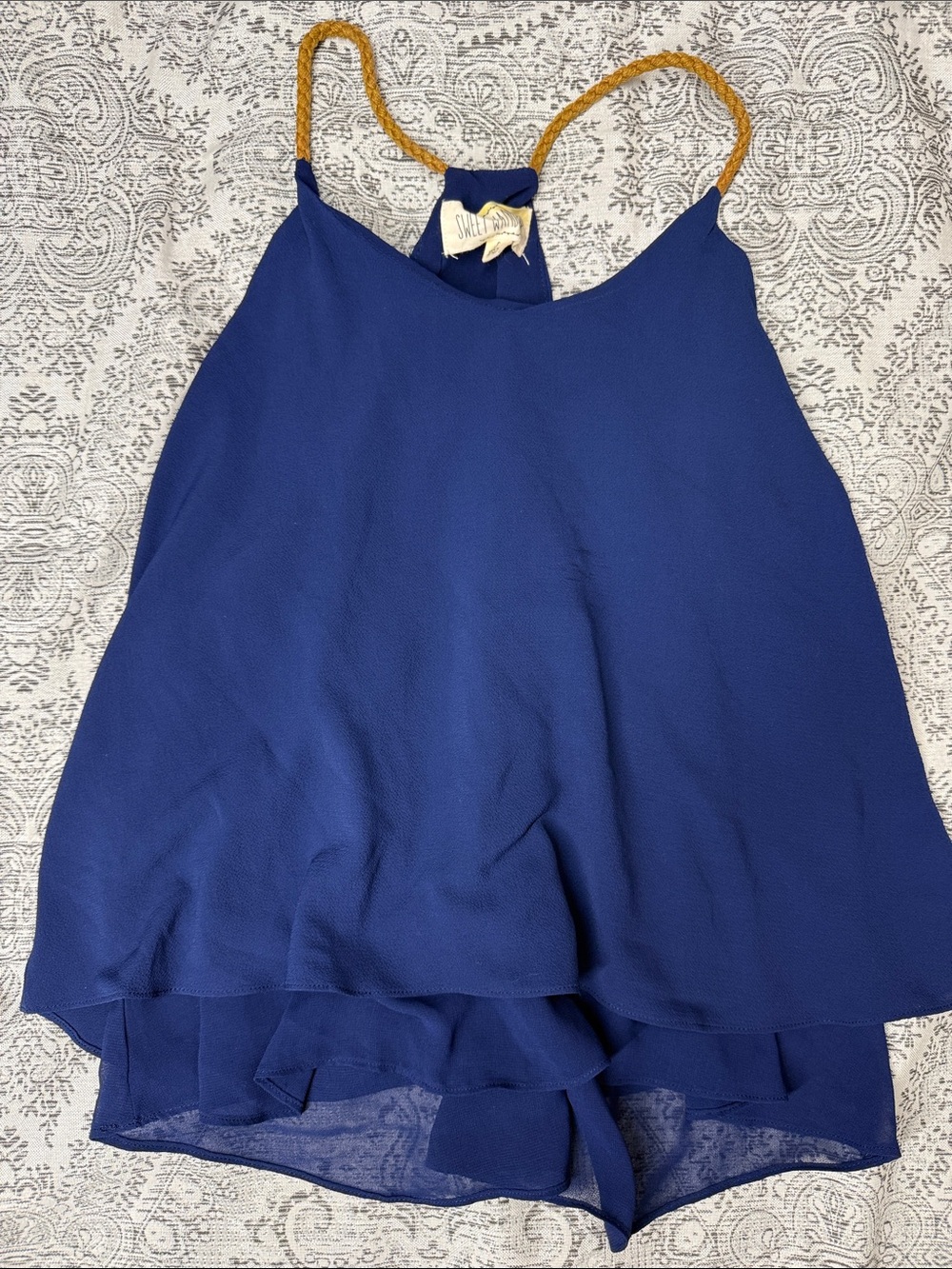 Sweet Wanderer Navy Blue Layered Spaghetti Strap Camisole w/Braided Straps - S